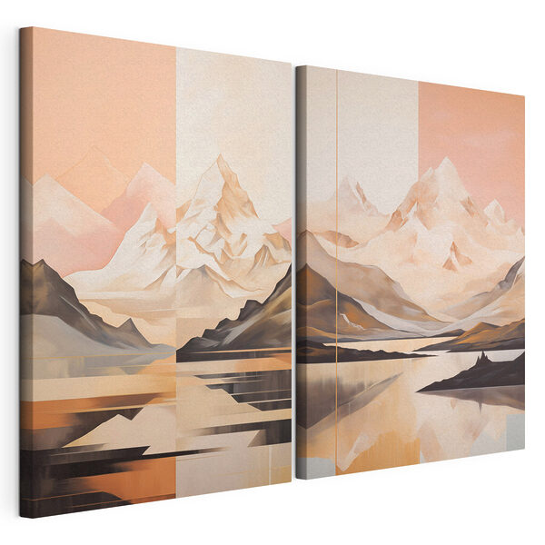 Painting of mountains and a lake