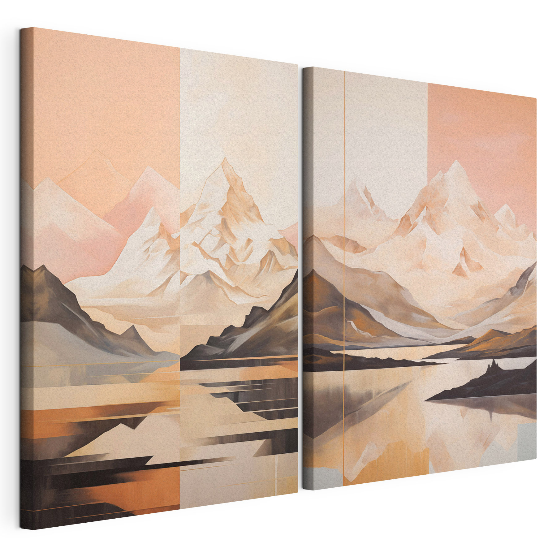 Painting of mountains and a lake