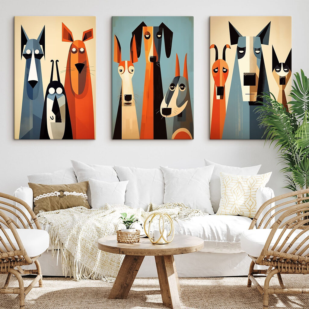 Group of dogs paintings