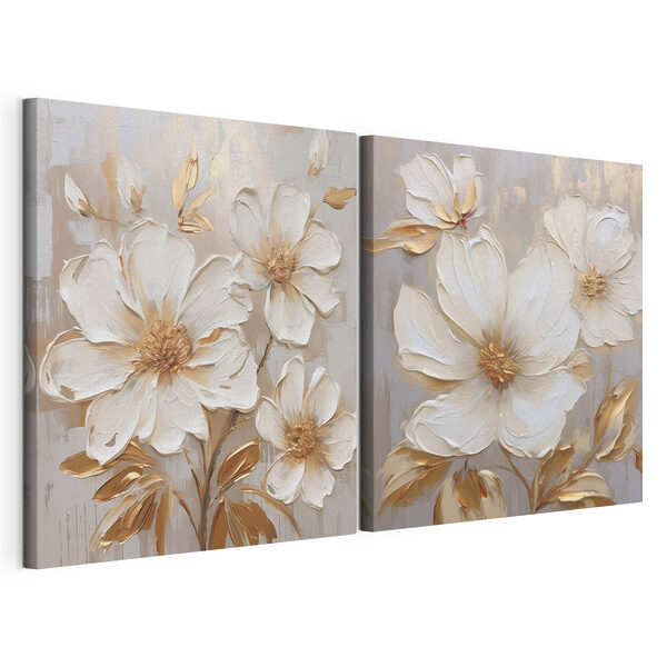 Modularer Leinwanddruck Blühende Blumen in sanften Farbtönen