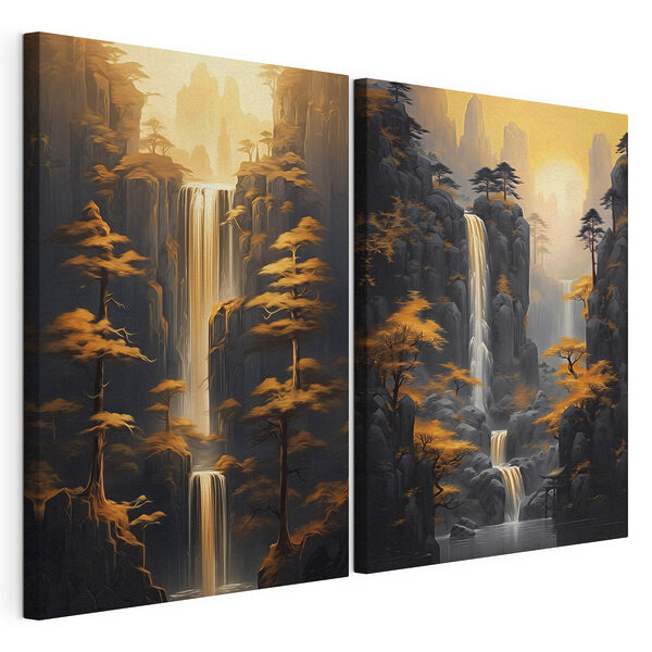 Modularer Leinwanddruck Wasserfall in den Bergen