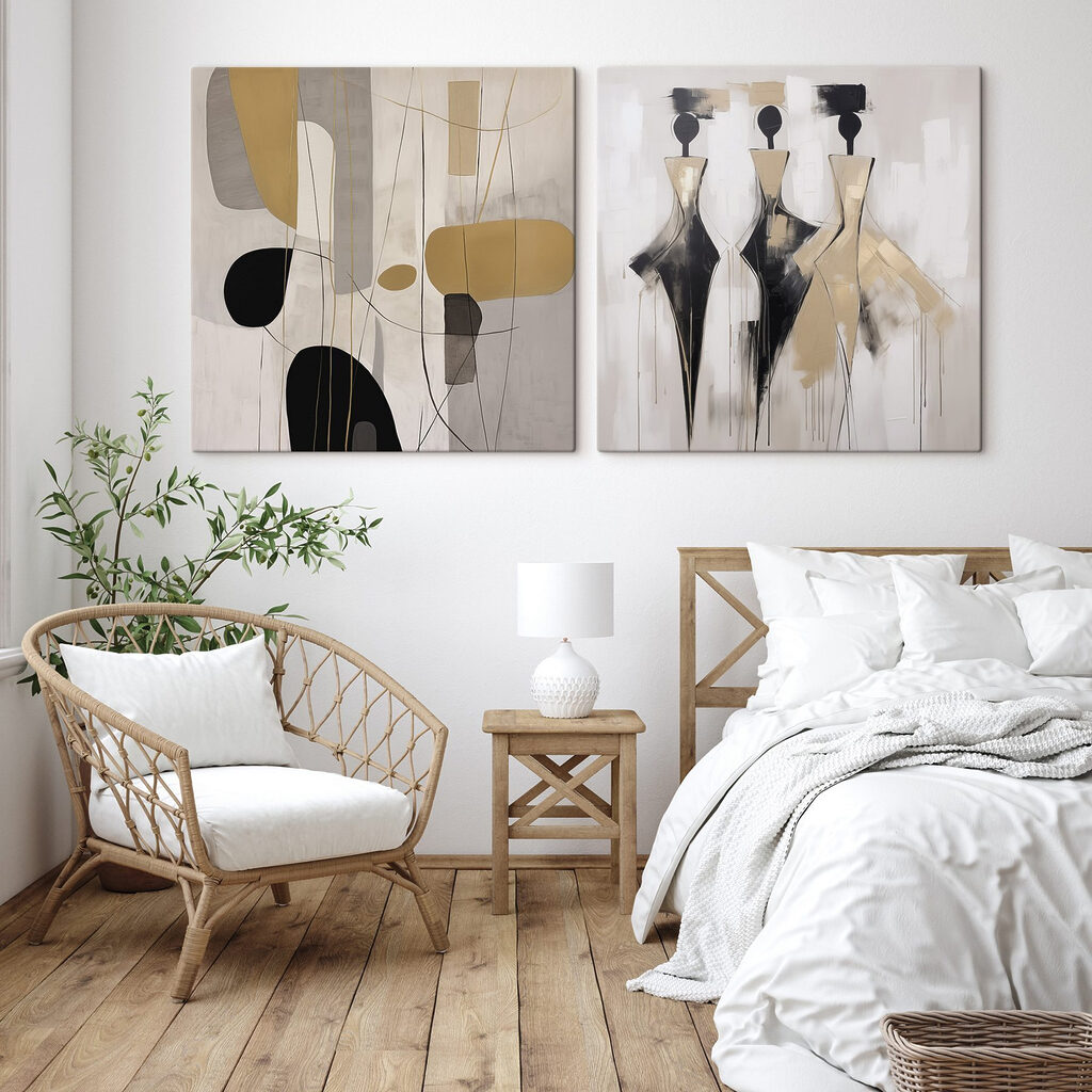 Two paintings of people in different poses