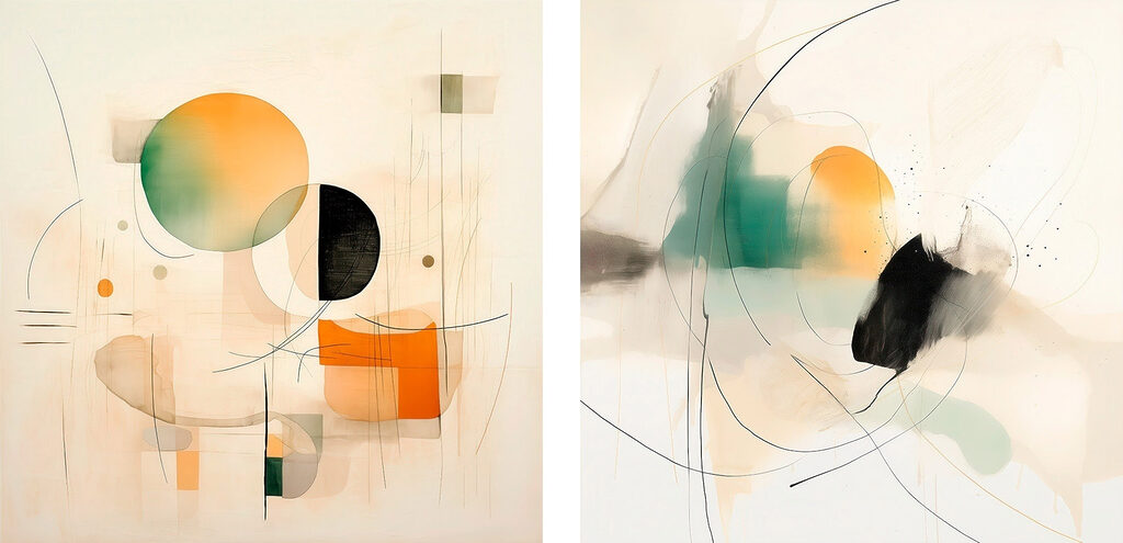 Two paintings of different shapes and colors