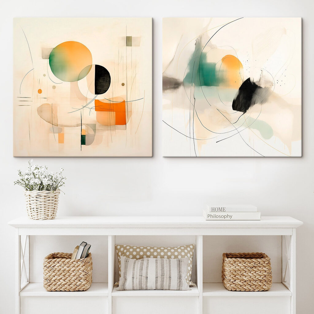 Two paintings of different shapes and colors