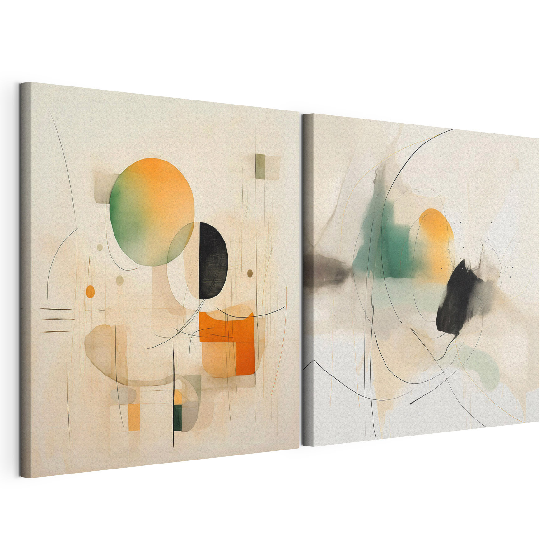 Two paintings of different shapes and colors
