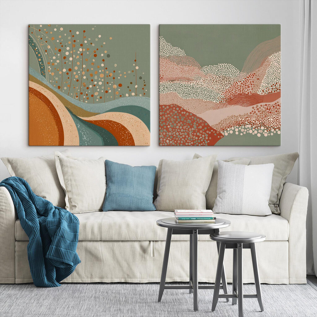 Two paintings of a landscape