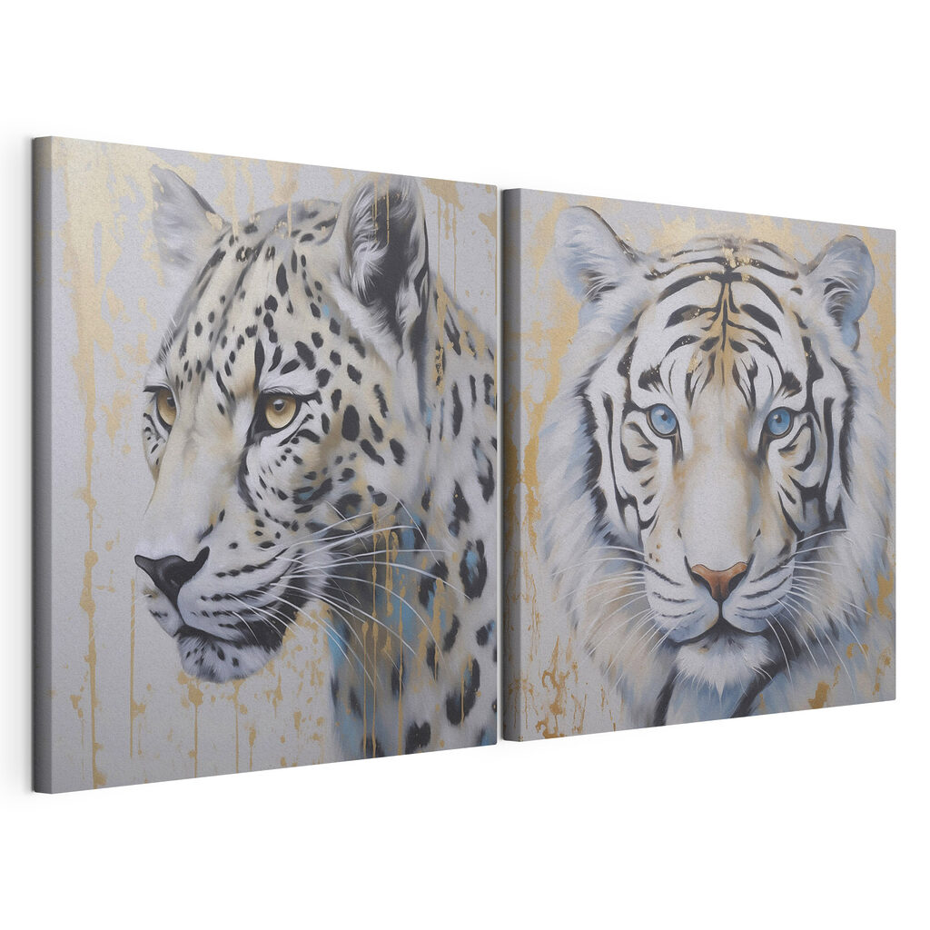 Two paintings of tigers and leopards
