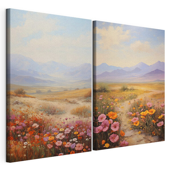 Modularer Leinwanddruck Gemälde einer Landschaft mit Blumen