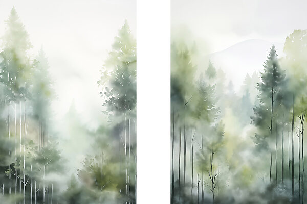 Painting of trees in fog