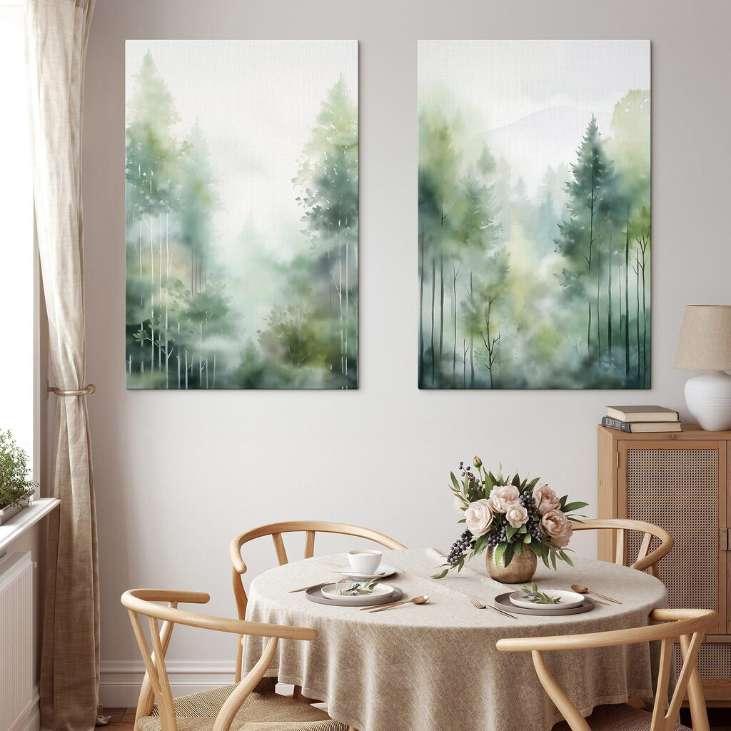 Painting of trees in fog