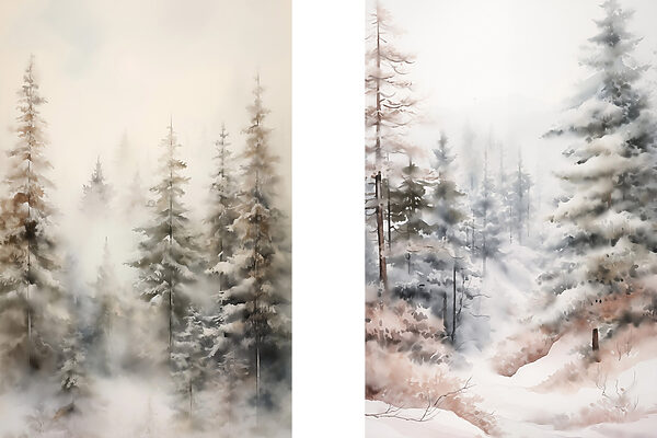 Painting of trees in the snow