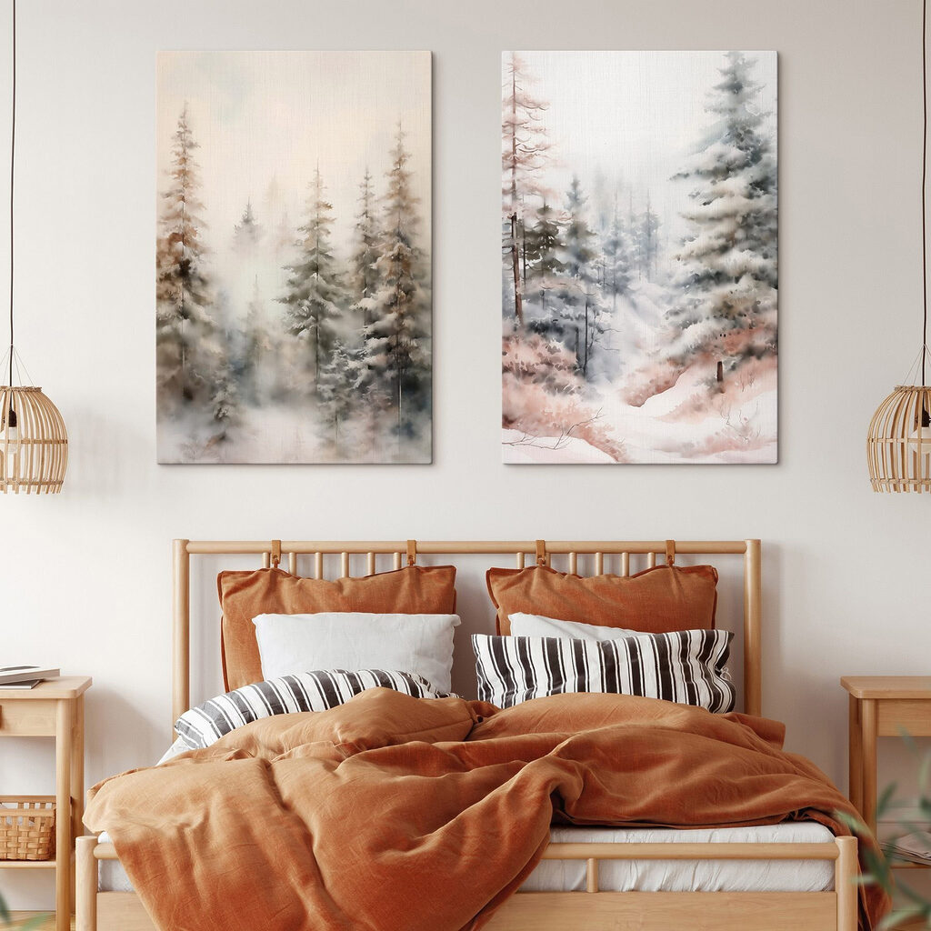 Painting of trees in the snow