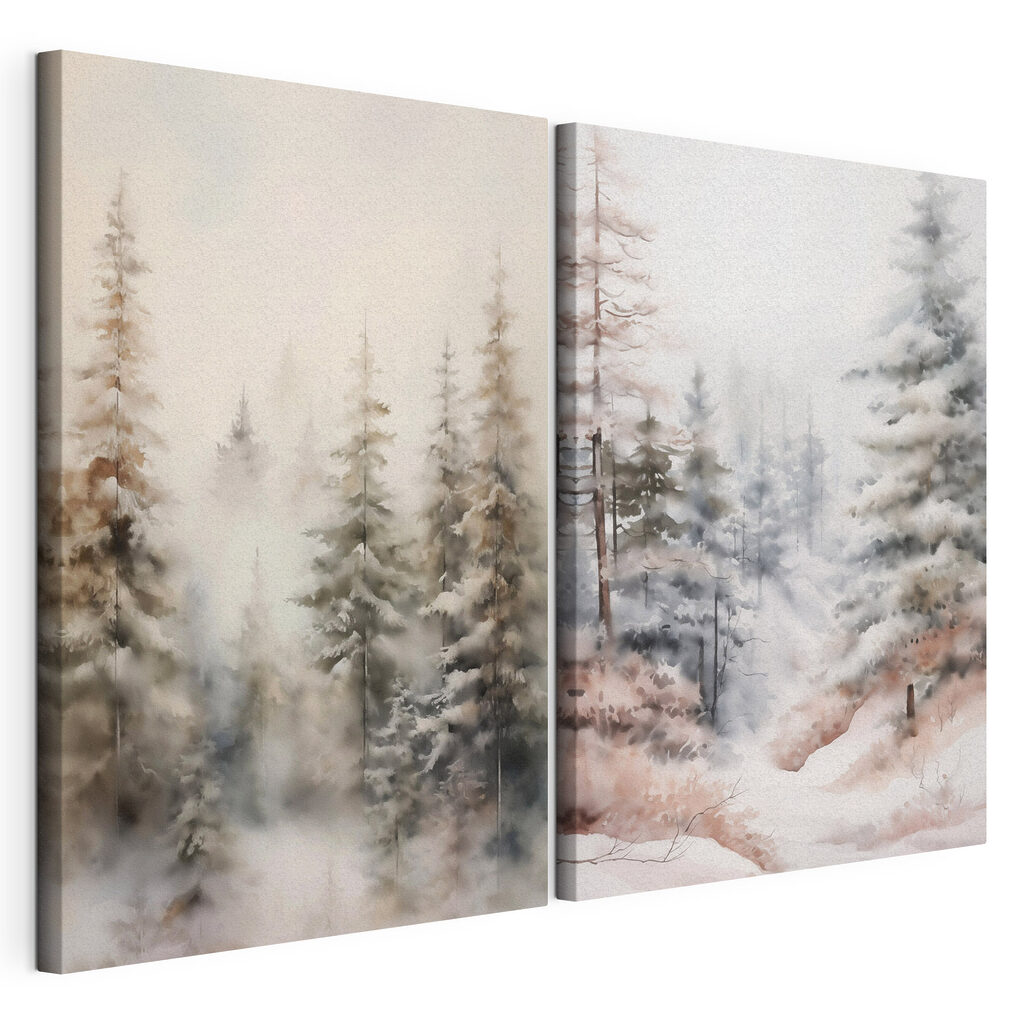 Painting of trees in the snow