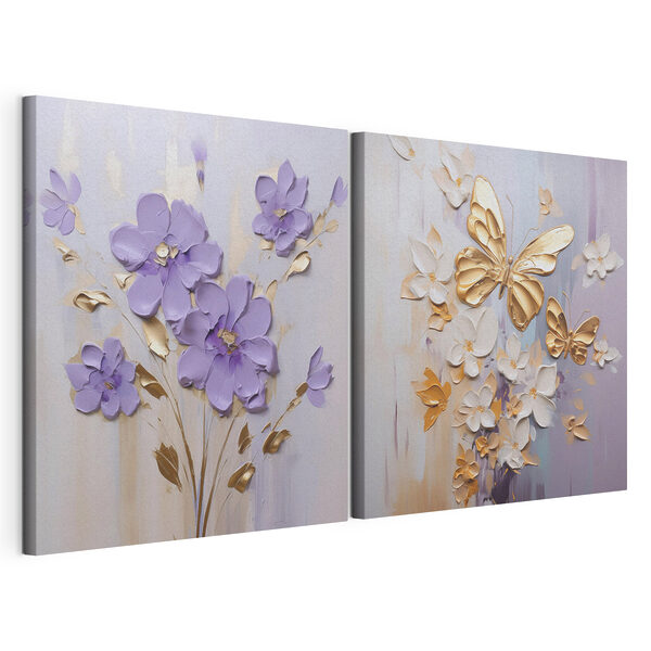 Modularer Leinwanddruck Gemälde mit Blumen und Schmetterlingen