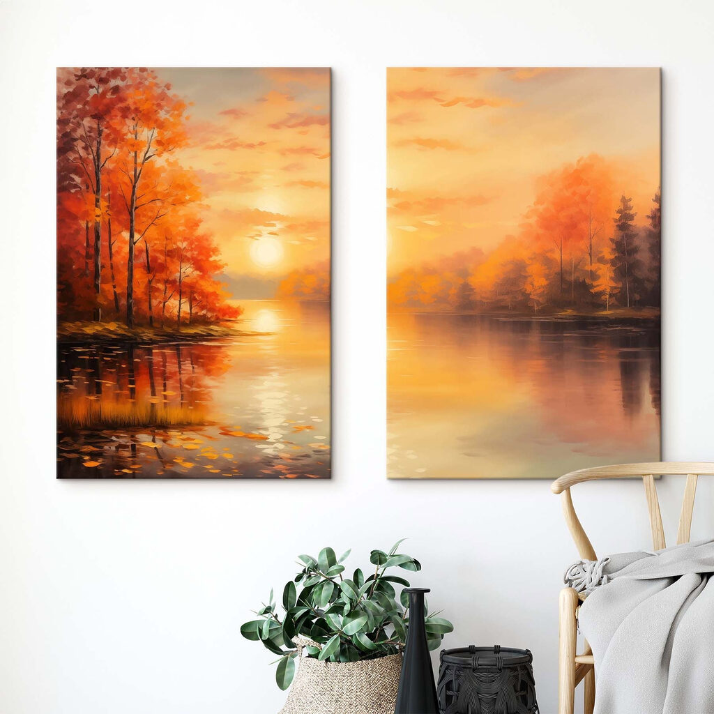Painting of a lake and a sunset