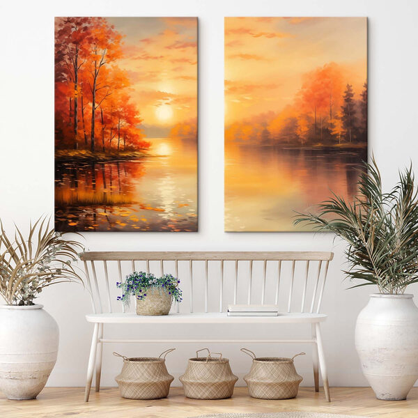 Painting of a lake and a sunset