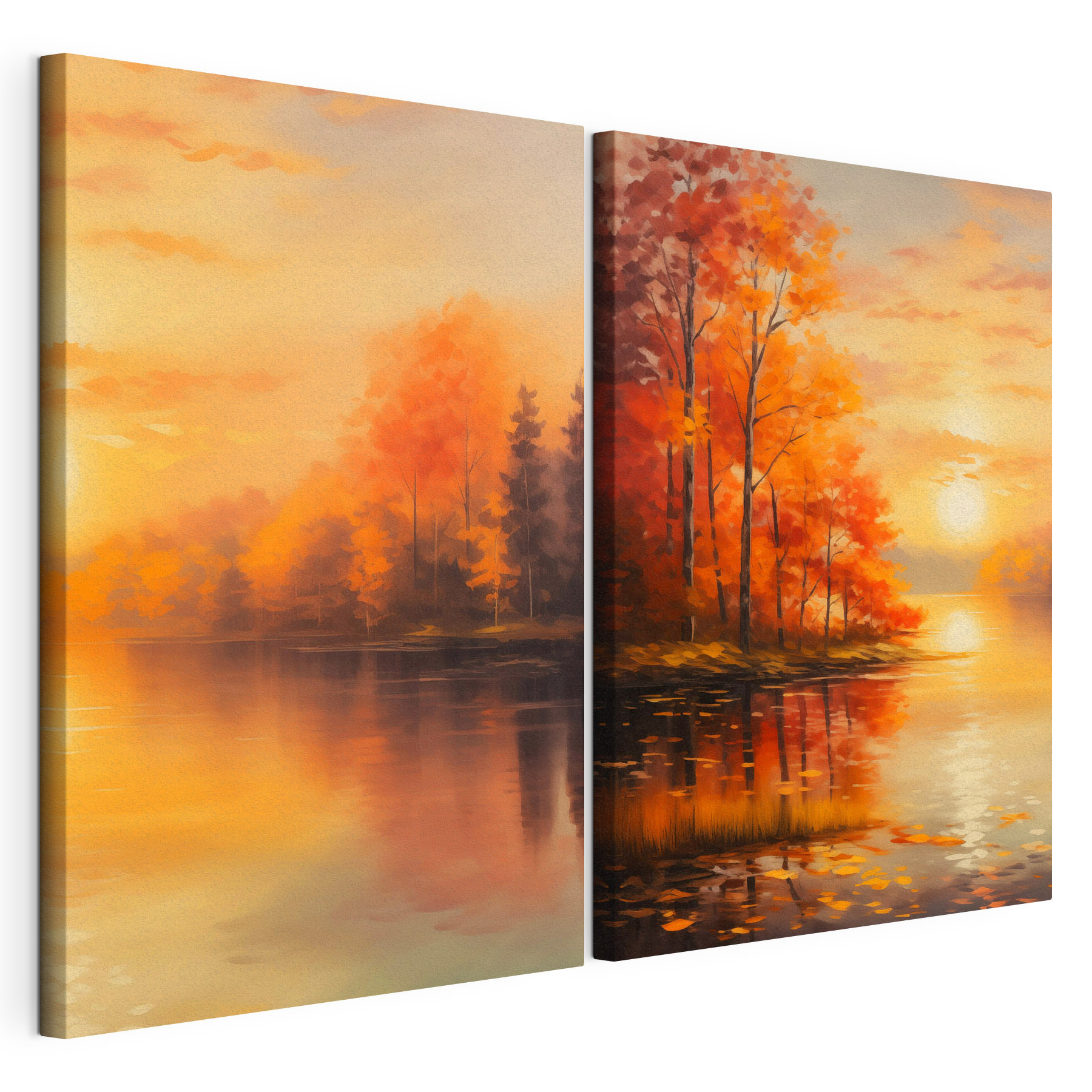 Painting of a lake and a sunset