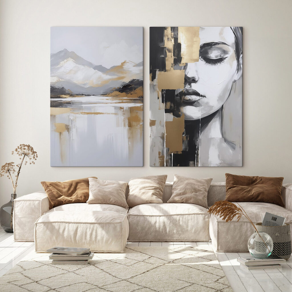 Two paintings of a woman's face