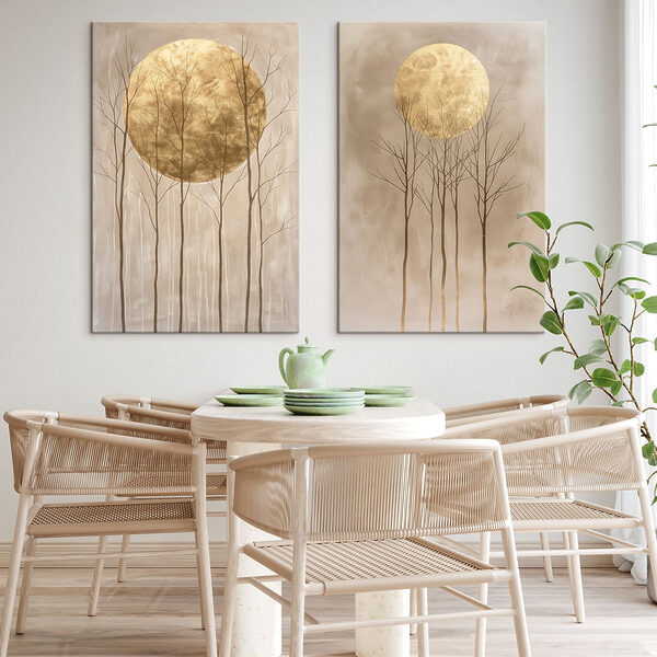 Two paintings of trees and the moon