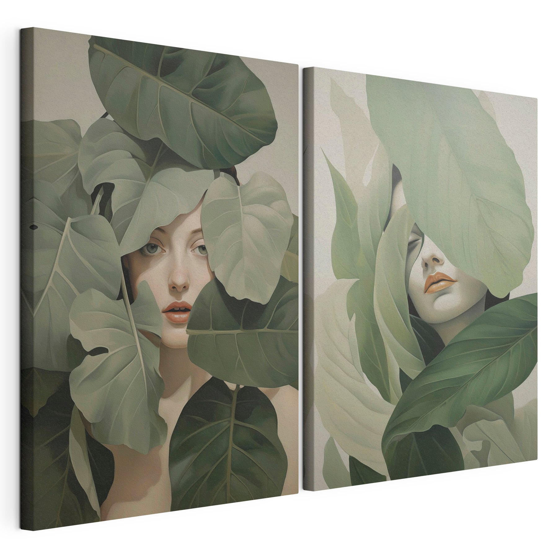 Woman's face surrounded by leaves