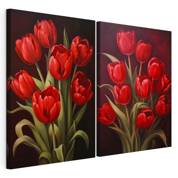 Modularer Leinwanddruck Bezaubernde rote Tulpen in voller Blüte