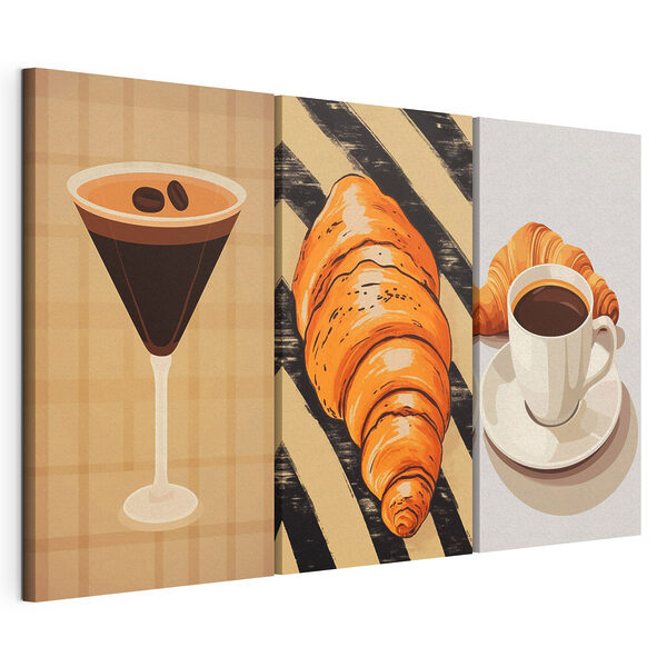 Modularer Leinwanddruck Eine Tasse Kaffee und Croissants