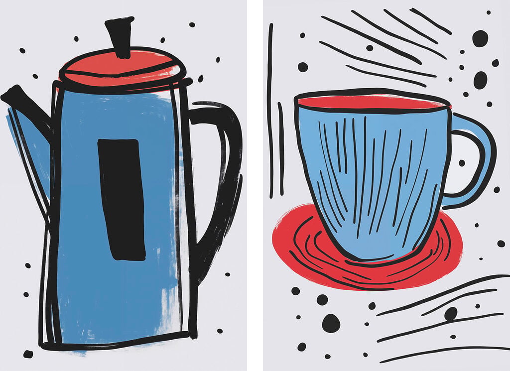 Drawing of a coffee pot and a cup