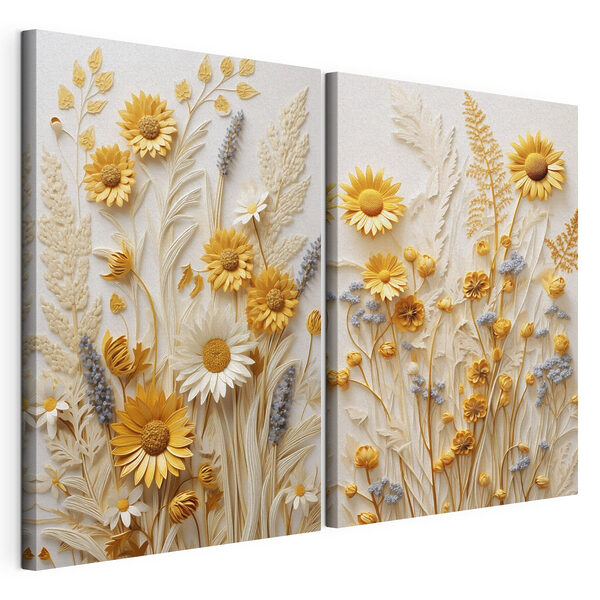 Modularer Leinwanddruck Collage aus Blumen und Blättern