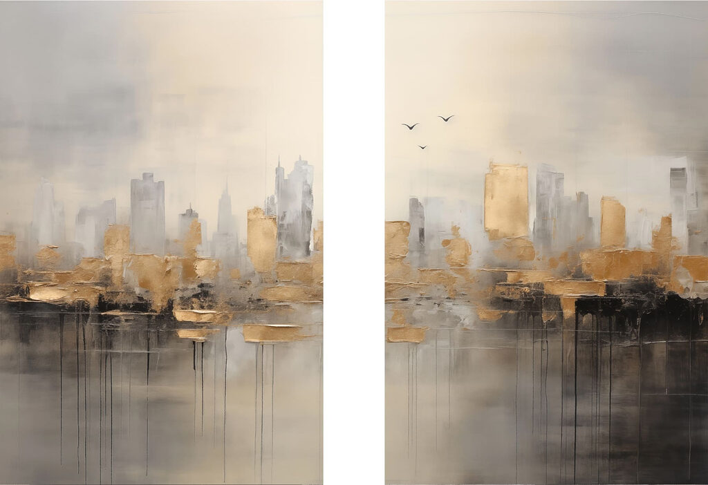 Two paintings of a city