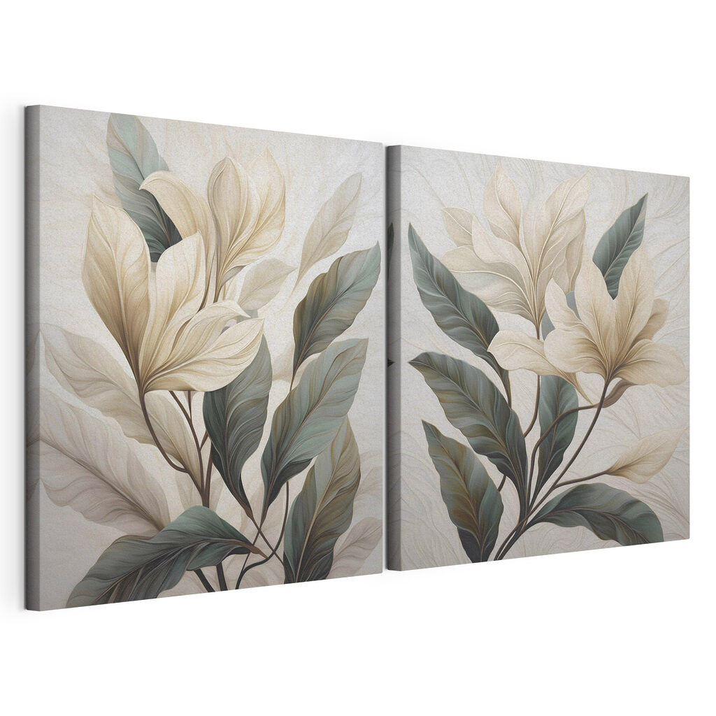 Painting of leaves on a white surface