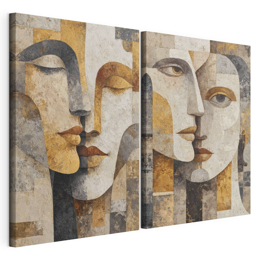 Couple of faces painted on a stone surface