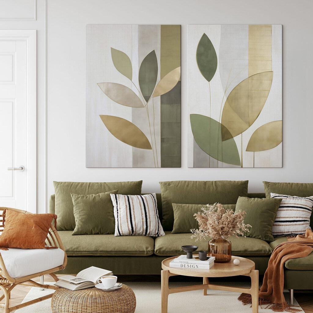 Collage of a painting of leaves