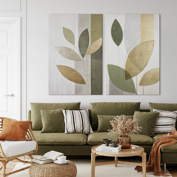 Collage of a painting of leaves