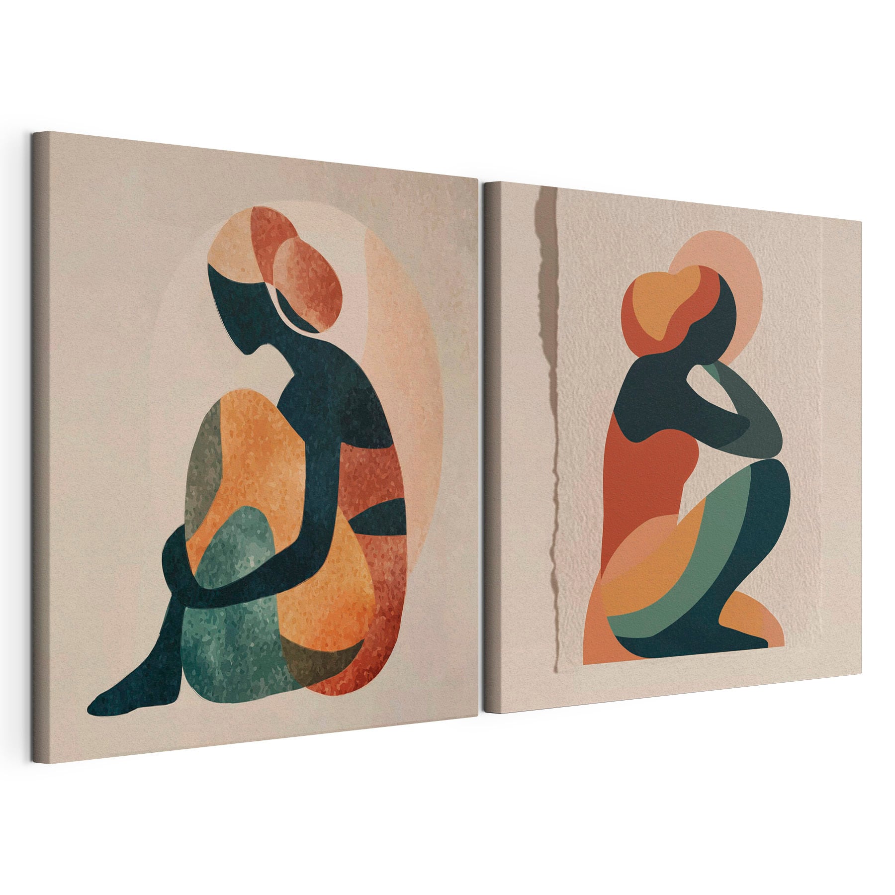 Two art pieces of a woman sitting down