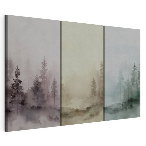 Modularer Leinwanddruck Gruppe von Bäumen in Aquarell