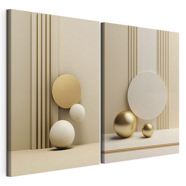 Modularer Leinwanddruck Dynamische Formen in neutralen Farbtönen