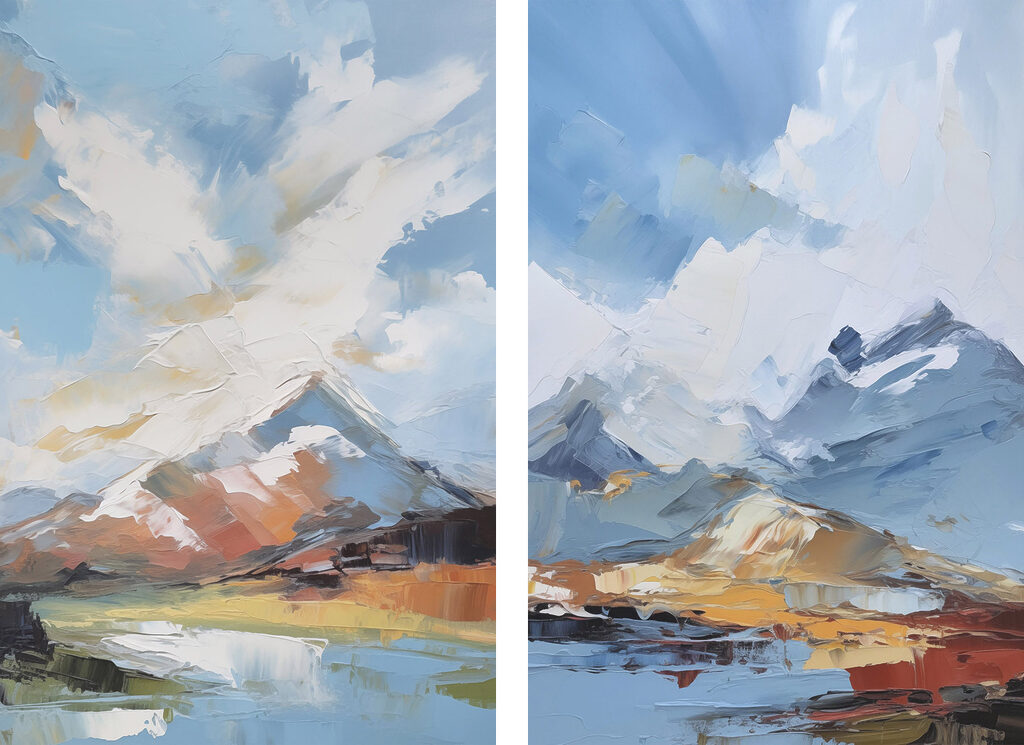 Painting of mountains and water