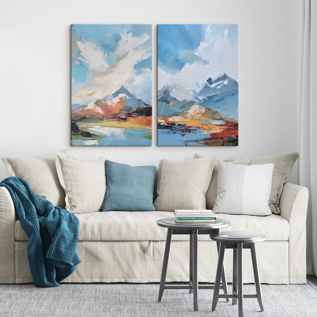 Painting of mountains and water