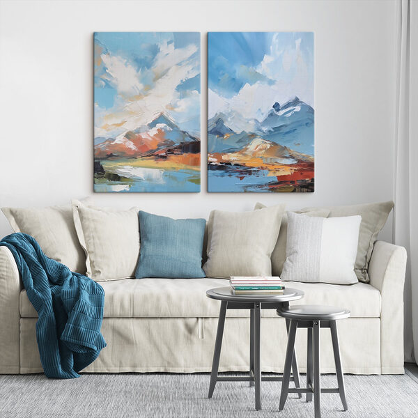 Painting of mountains and water