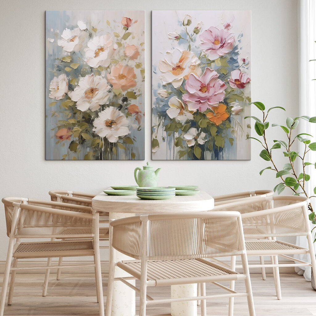 Painting of flowers on canvas
