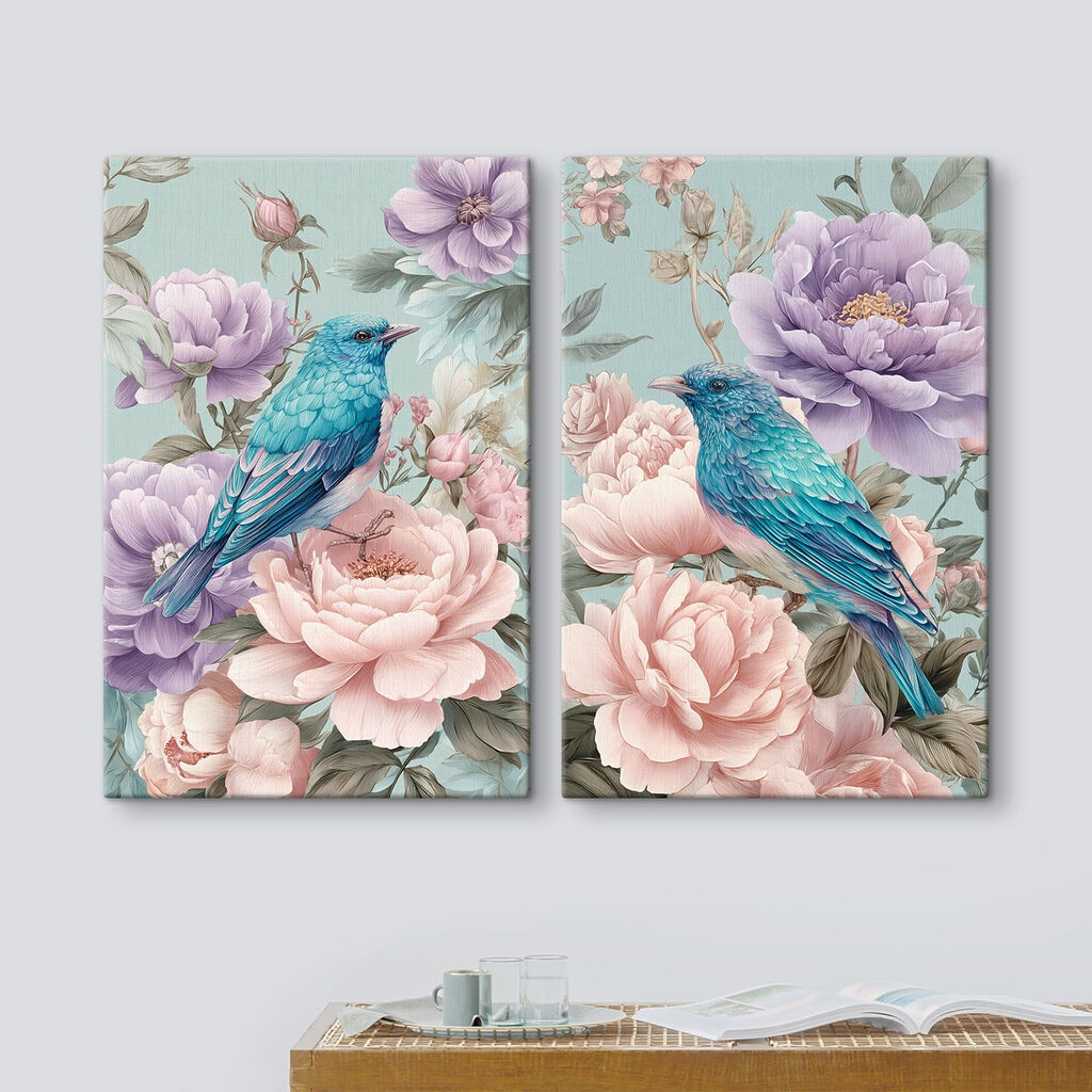 Couple of images of birds on flowers