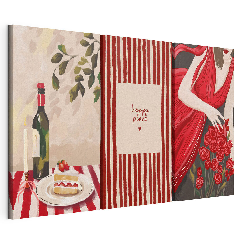 Collage of a woman holding a bouquet of roses and a candle