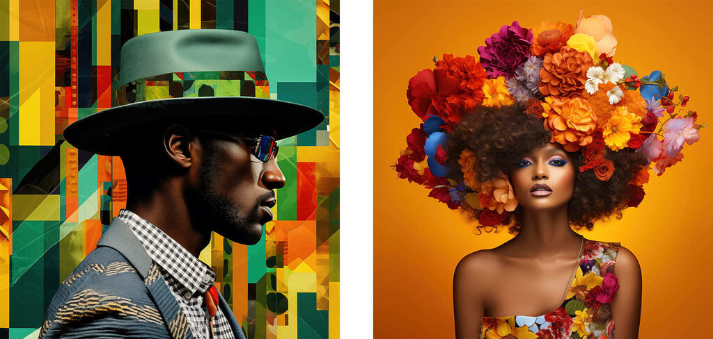 Man and woman with flowers in their hair