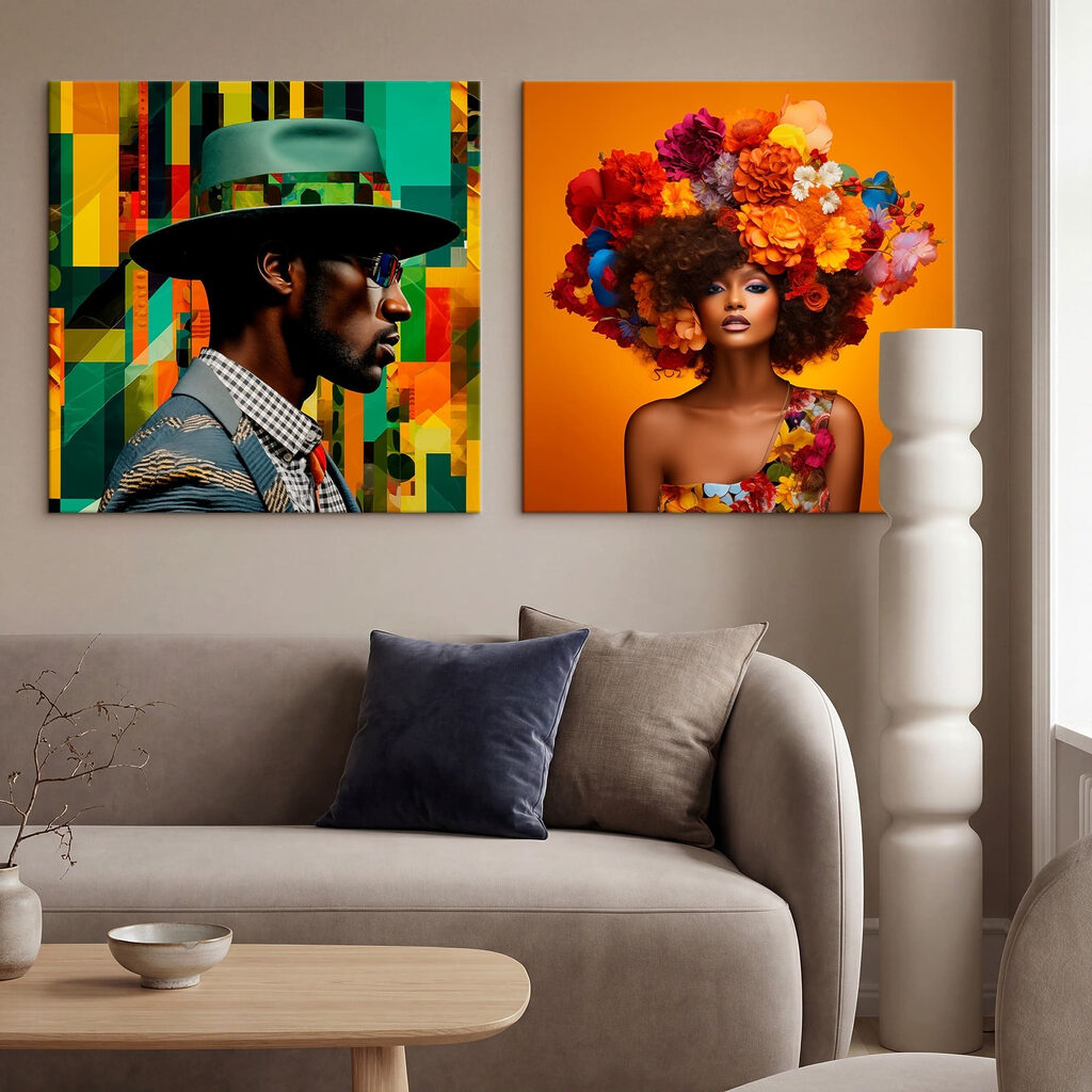 Man and woman with flowers in their hair