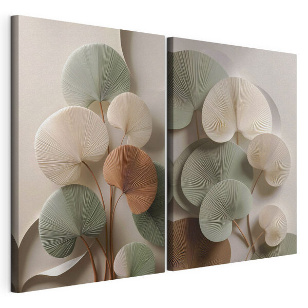 Modularer Leinwanddruck - Elegantes Display mit Blattarrangement aus Papier