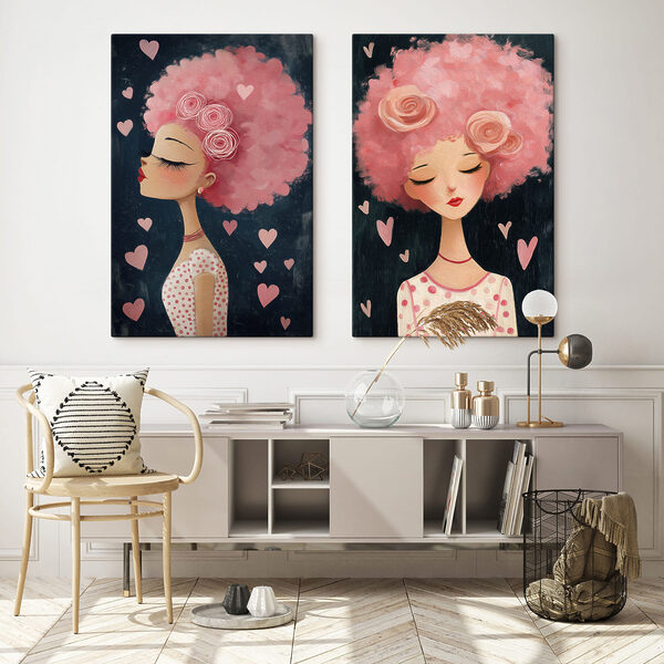 Collage of a woman with pink hair