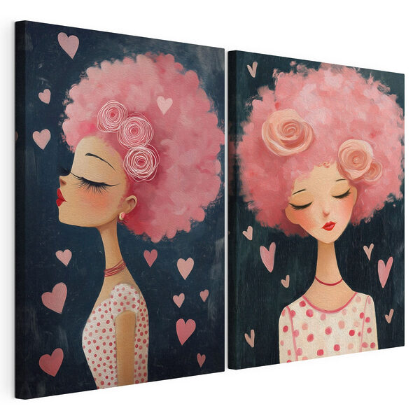 Modularer Leinwanddruck Collage einer Frau mit rosa Haaren