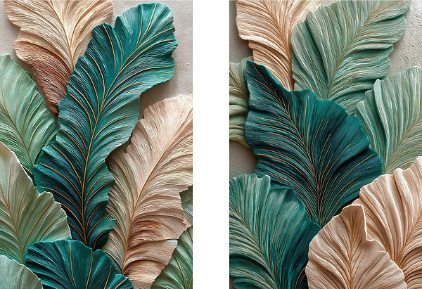 Green and beige leaves composition art