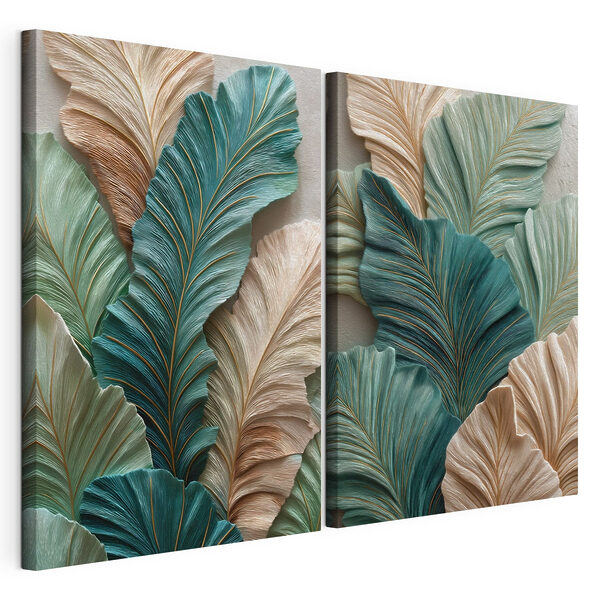 Green and beige leaves composition art