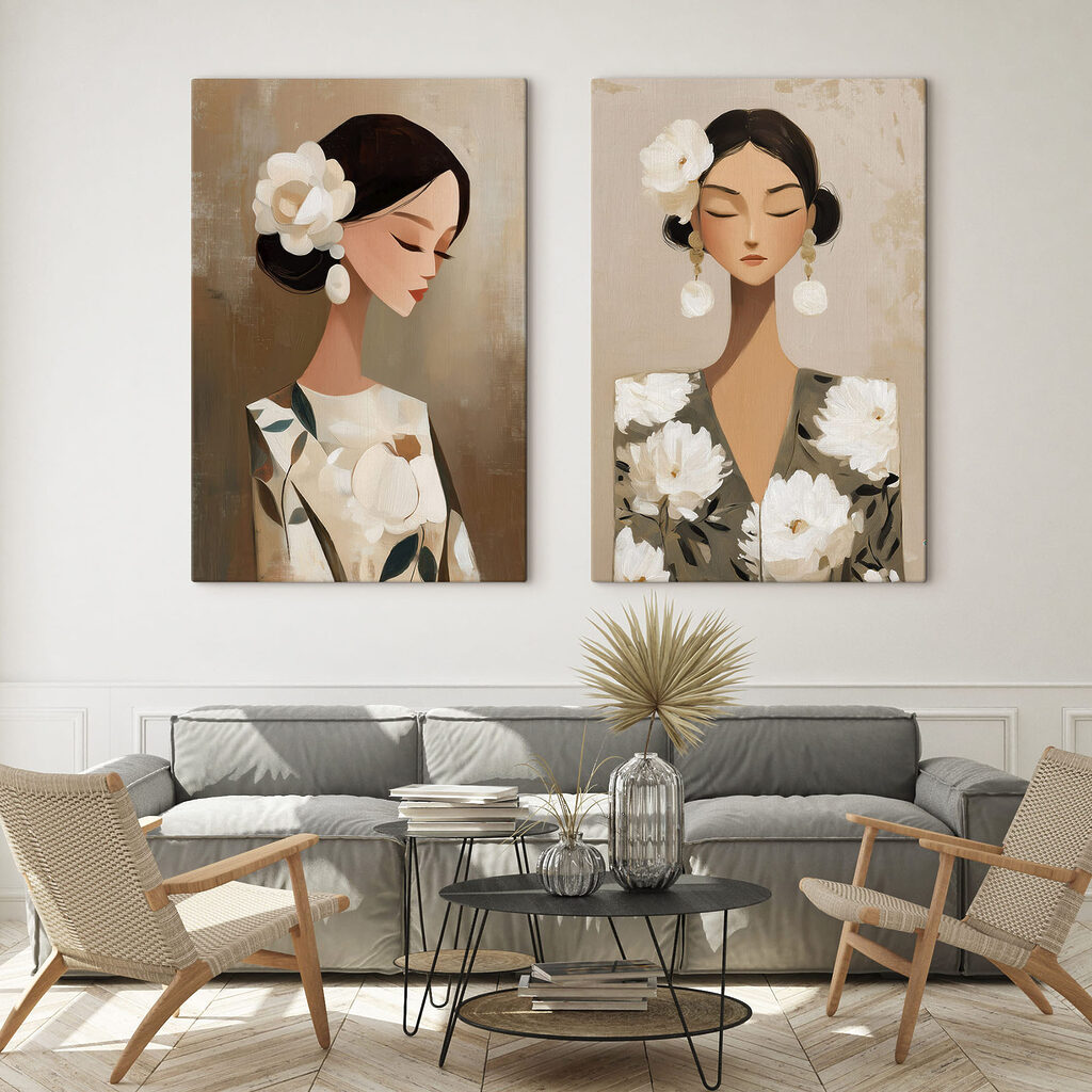 Collage of a woman with flowers in her hair